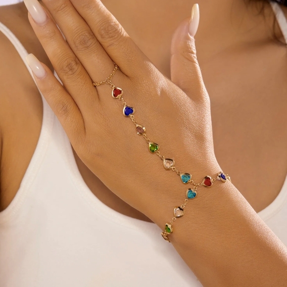 Fashion Jewelry Jewelry - Heart Hand Chain Multicolor Heart Shaped Zircon Hand Chain Bracelet